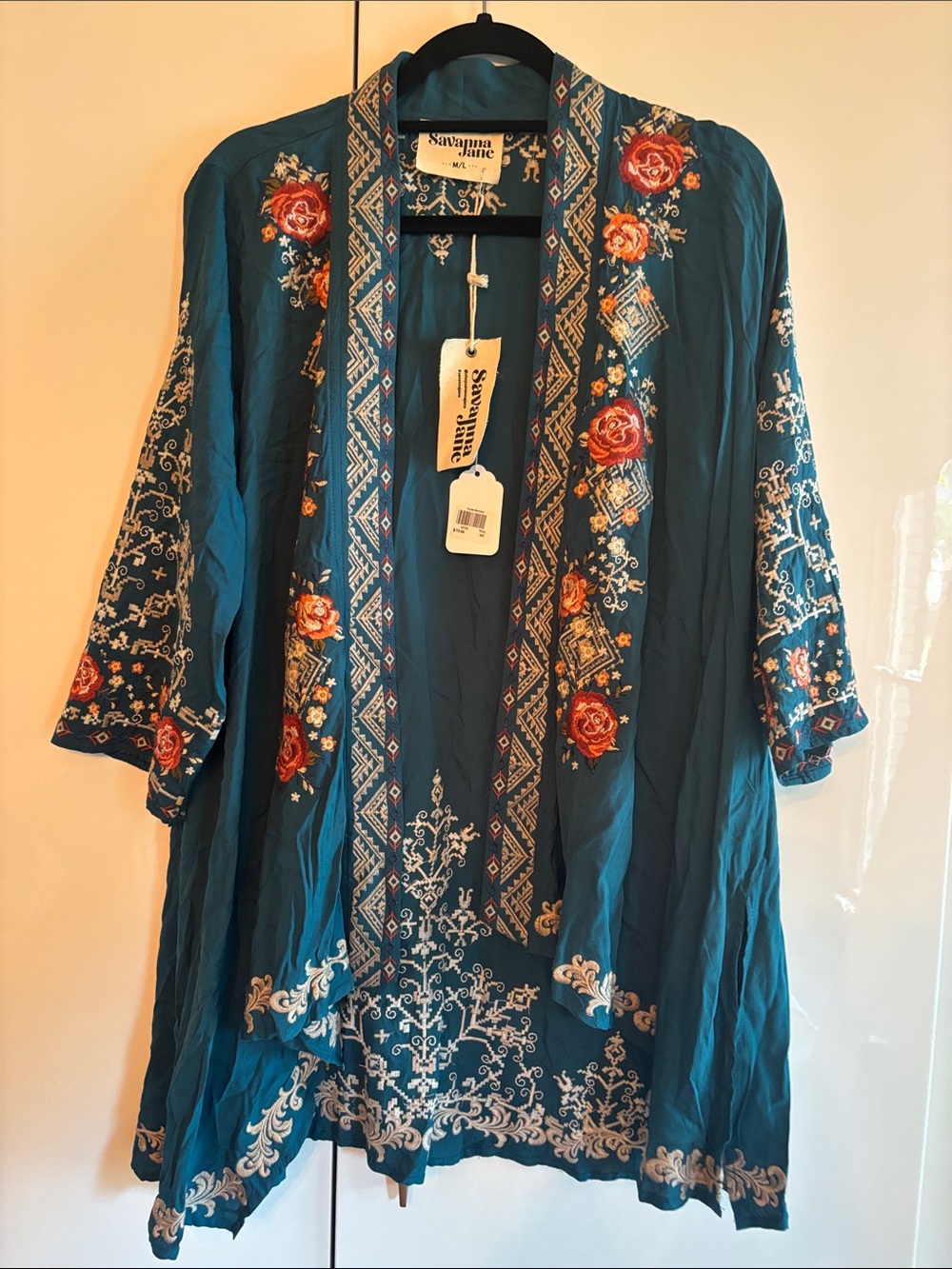 Savanna Jane Teal Embroidered Floral Kimono